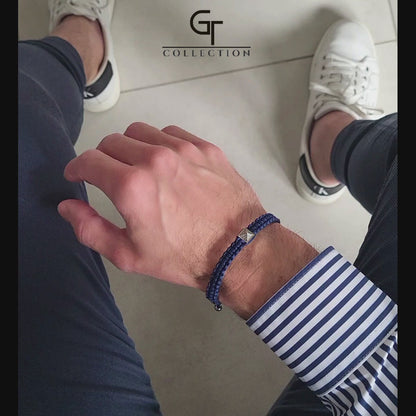 Men's Blue Bracelet - Silver Pyramid with Zircon