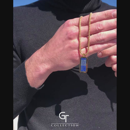 Golden Necklace with Rectangle Lapis Lazuli Pendant