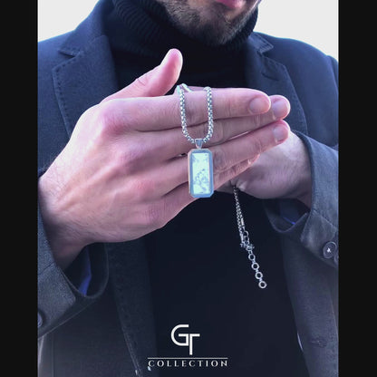 Collana in argento con pendente rettangolare in howlite
