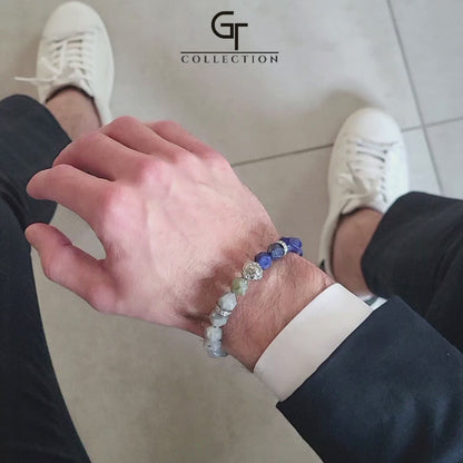 Men's LAPIS, LABRADORITE Bracelet with Silver LION Head