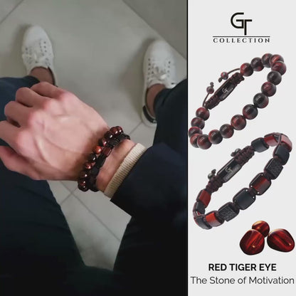 2-TEILIGES SET – ROTE TIGERAUGE-ARMBÄNDER – Das Motivationsset