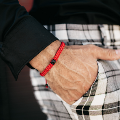 Men's Red Bracelet - Black Pyramid with Zircon