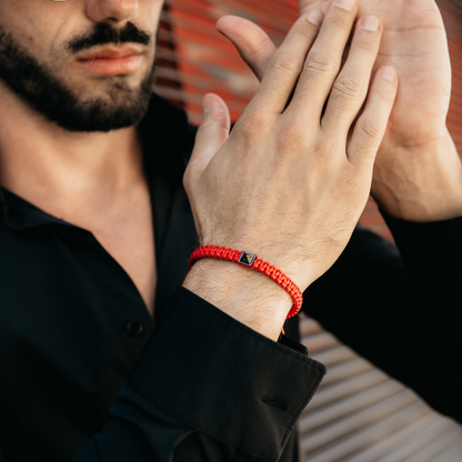 Men's Red Bracelet - Black Pyramid with Zircon