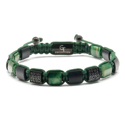 Bracelet - GREEN TIGER EYE, MATTE ONYX Flatbead Bracelet For Men - Green & Black Stones