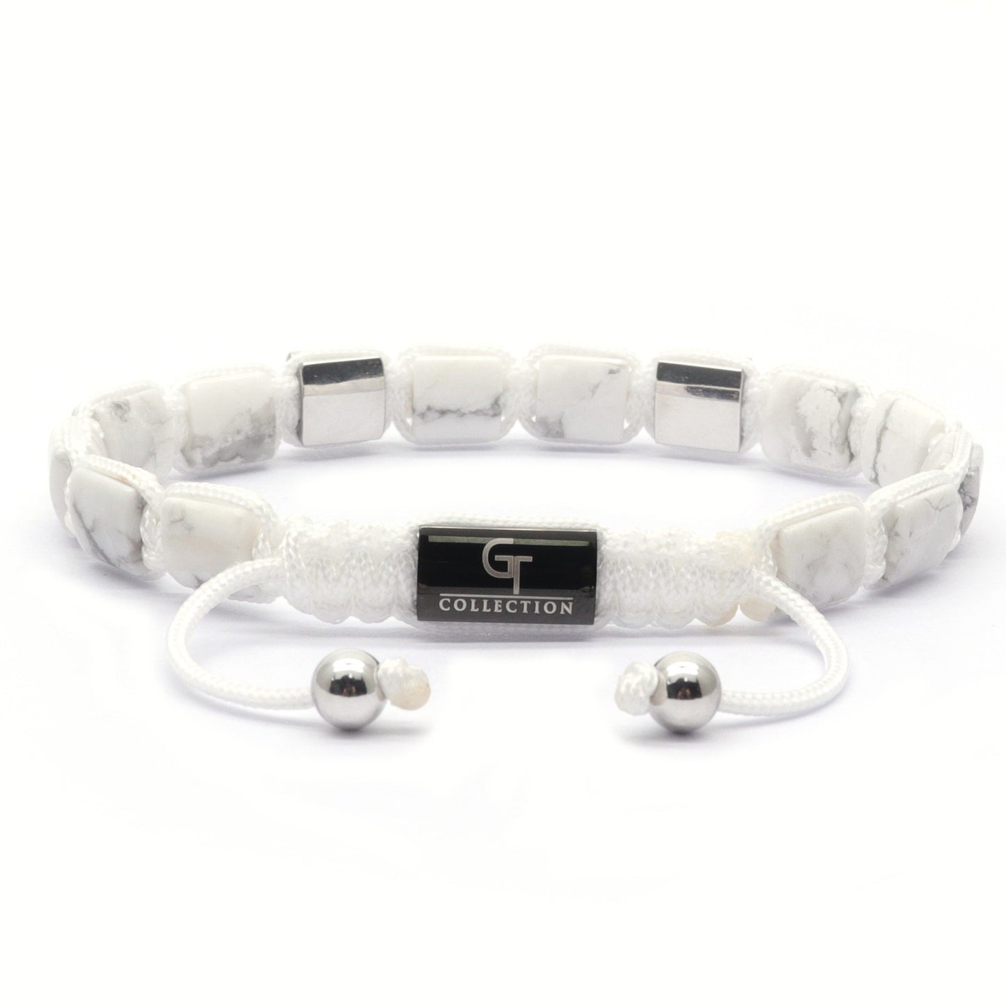 Bracelet - HOWLITE Flatbead Bracelet - White Gemstones & White Gold CZ Bead