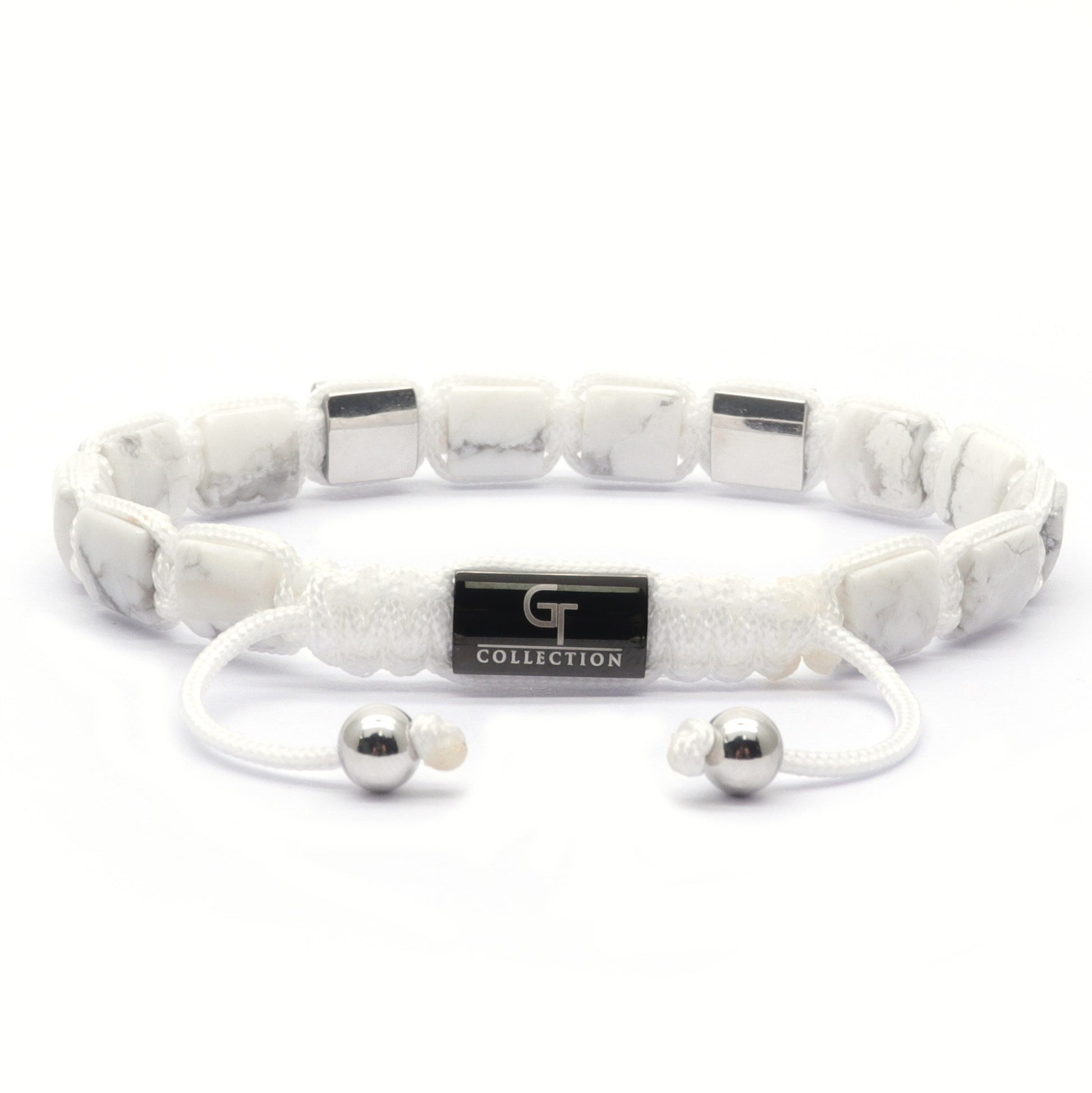 Bracelet - HOWLITE Flatbead Bracelet - White Gemstones & White Gold CZ Bead