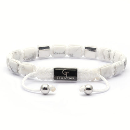 Bracelet - HOWLITE Flatbead Bracelet - White Gemstones & White Gold CZ Bead