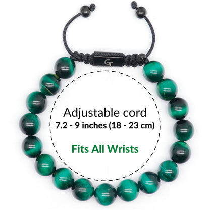 Bracelet - Men's GREEN TIGER EYE Beaded Bracelet - Green Stones