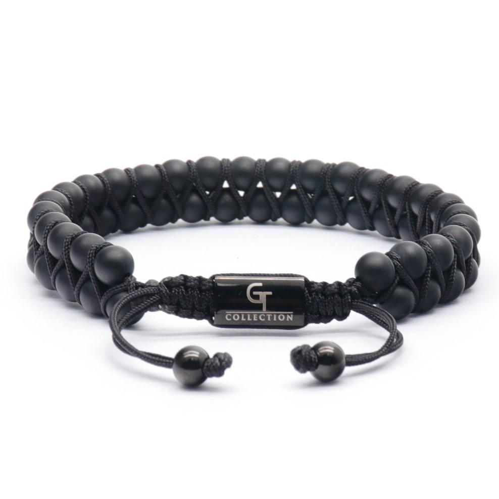 Bracelet - Men's MATTE ONYX Double Bead Bracelet - Black Gemstones