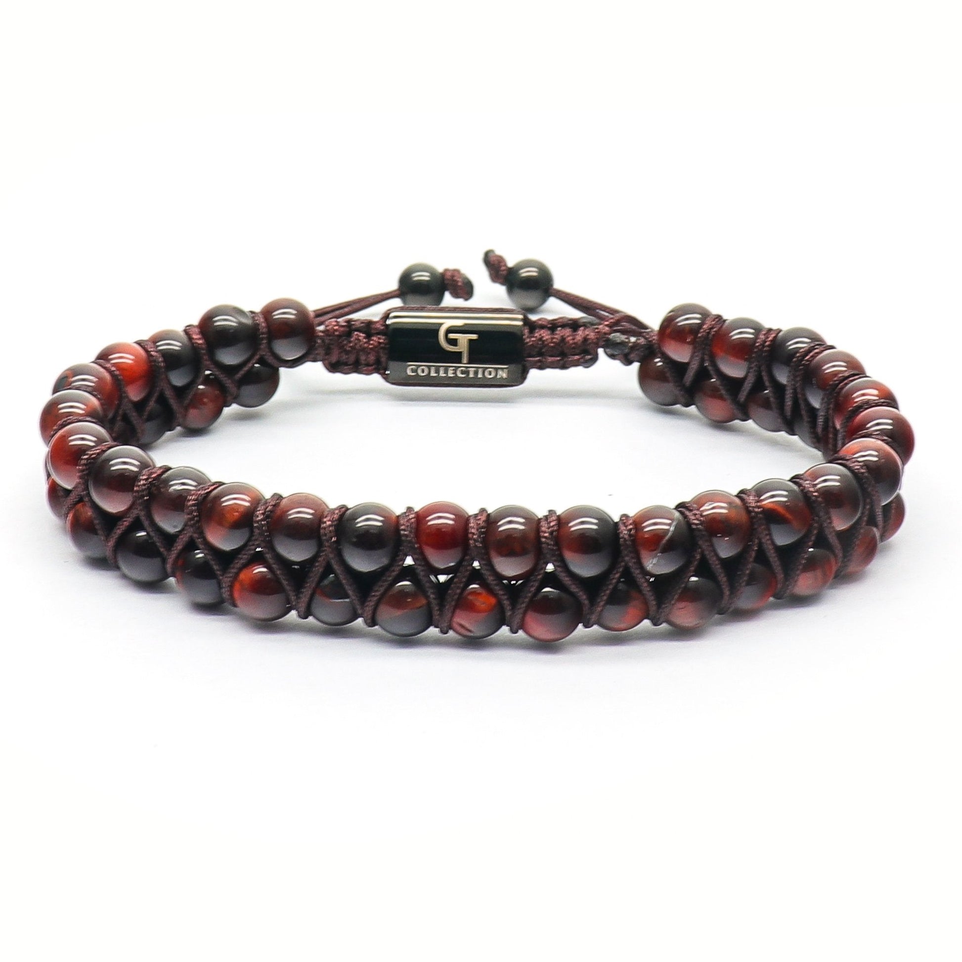 Bracelet - Men's RED TIGER EYE Double Bead Bracelet - Red Gemstones
