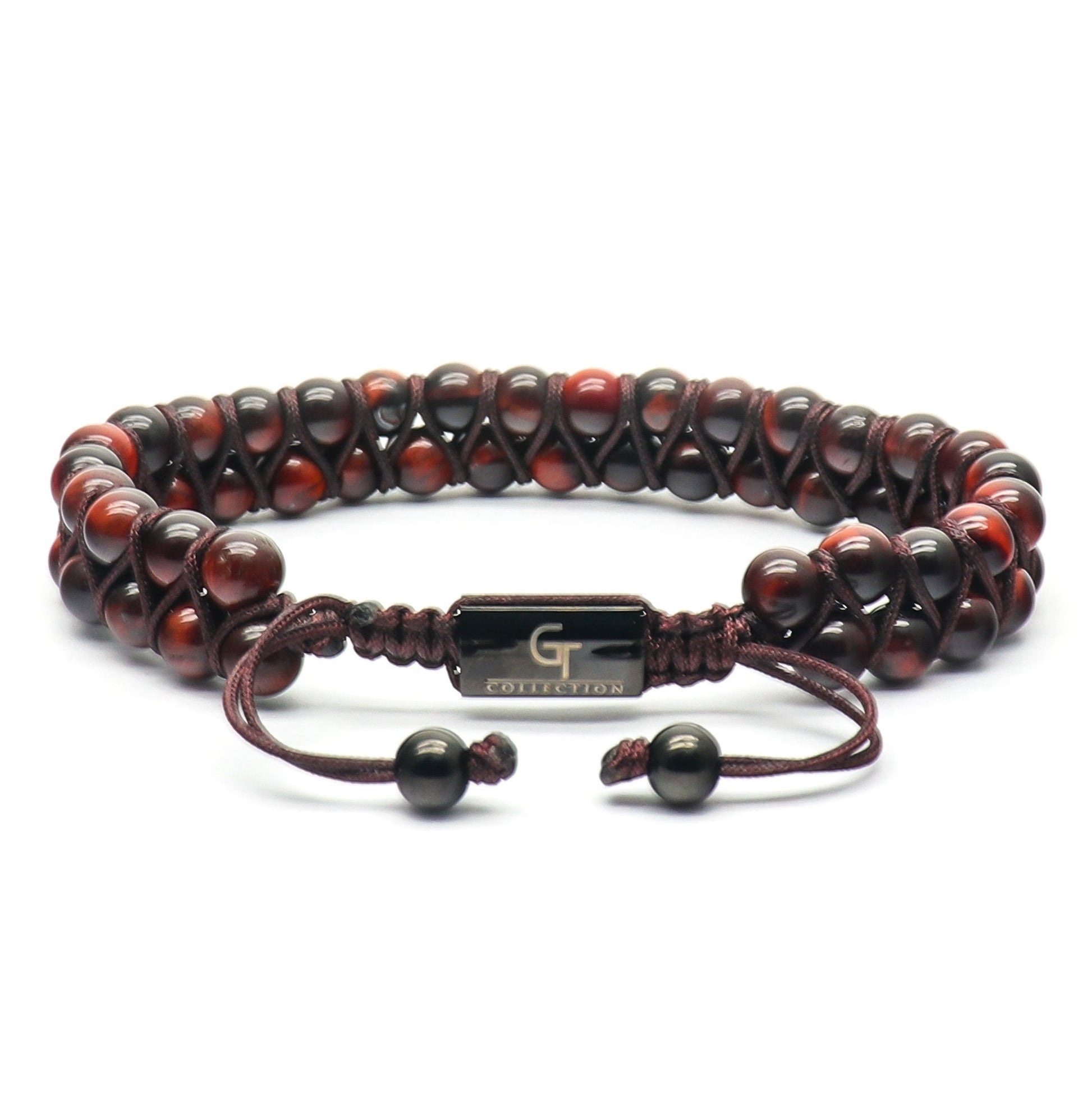 Bracelet - Men's RED TIGER EYE Double Bead Bracelet - Red Gemstones