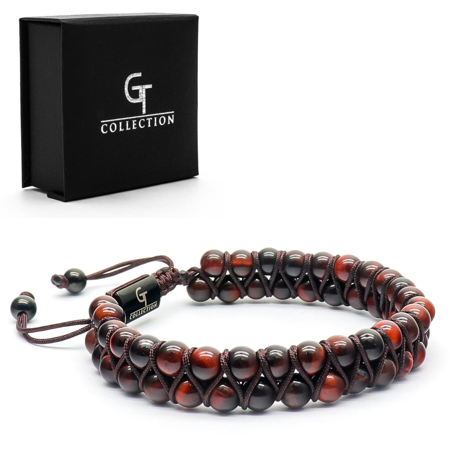 Bracelet - Men's RED TIGER EYE Double Bead Bracelet - Red Stones