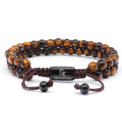 Bracelet - Men's TIGER EYE Double Bead Bracelet - Brown Gemstones