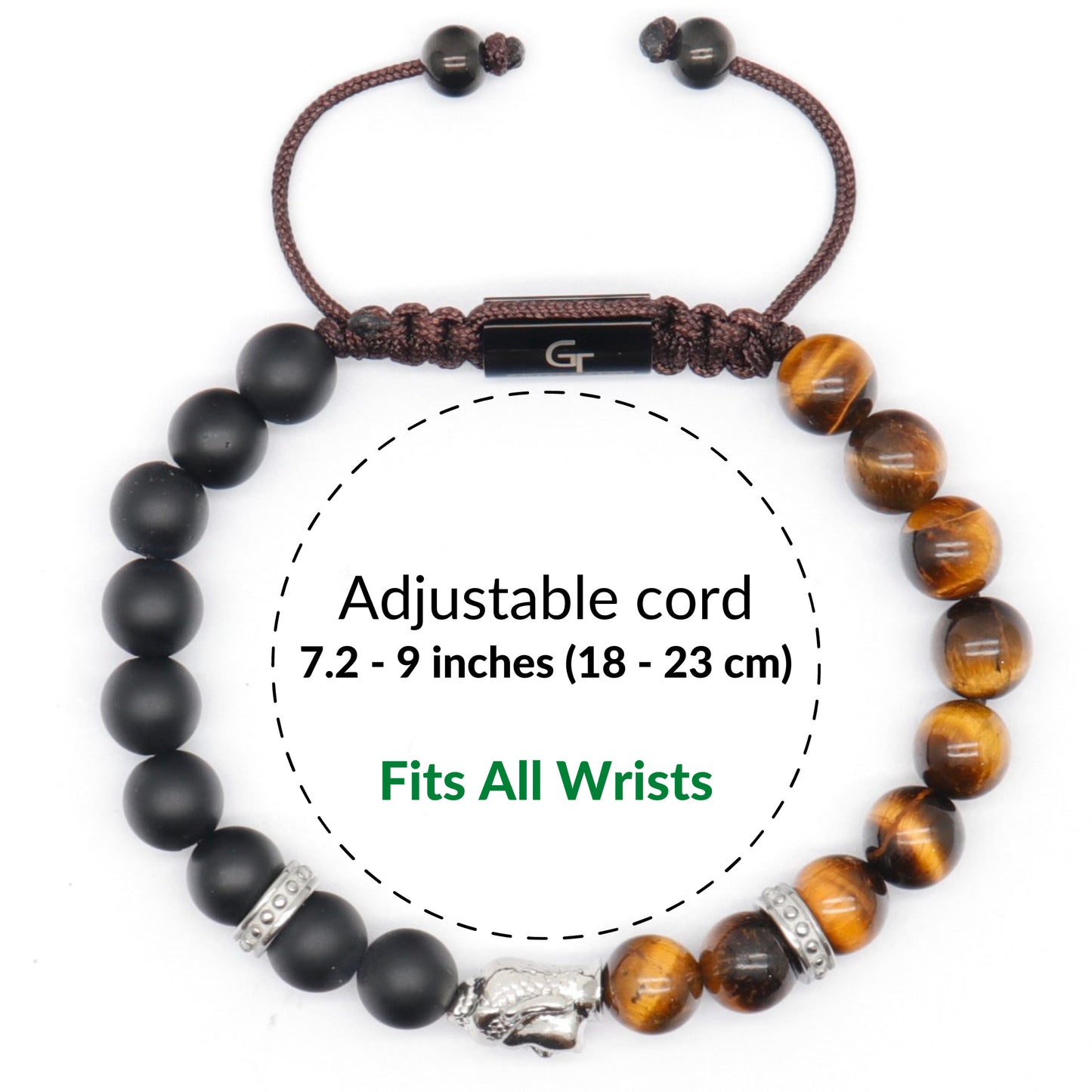 Bracelets - Men's Silver Buddha Bead Bracelet With TIGER EYE And ONYX Stone