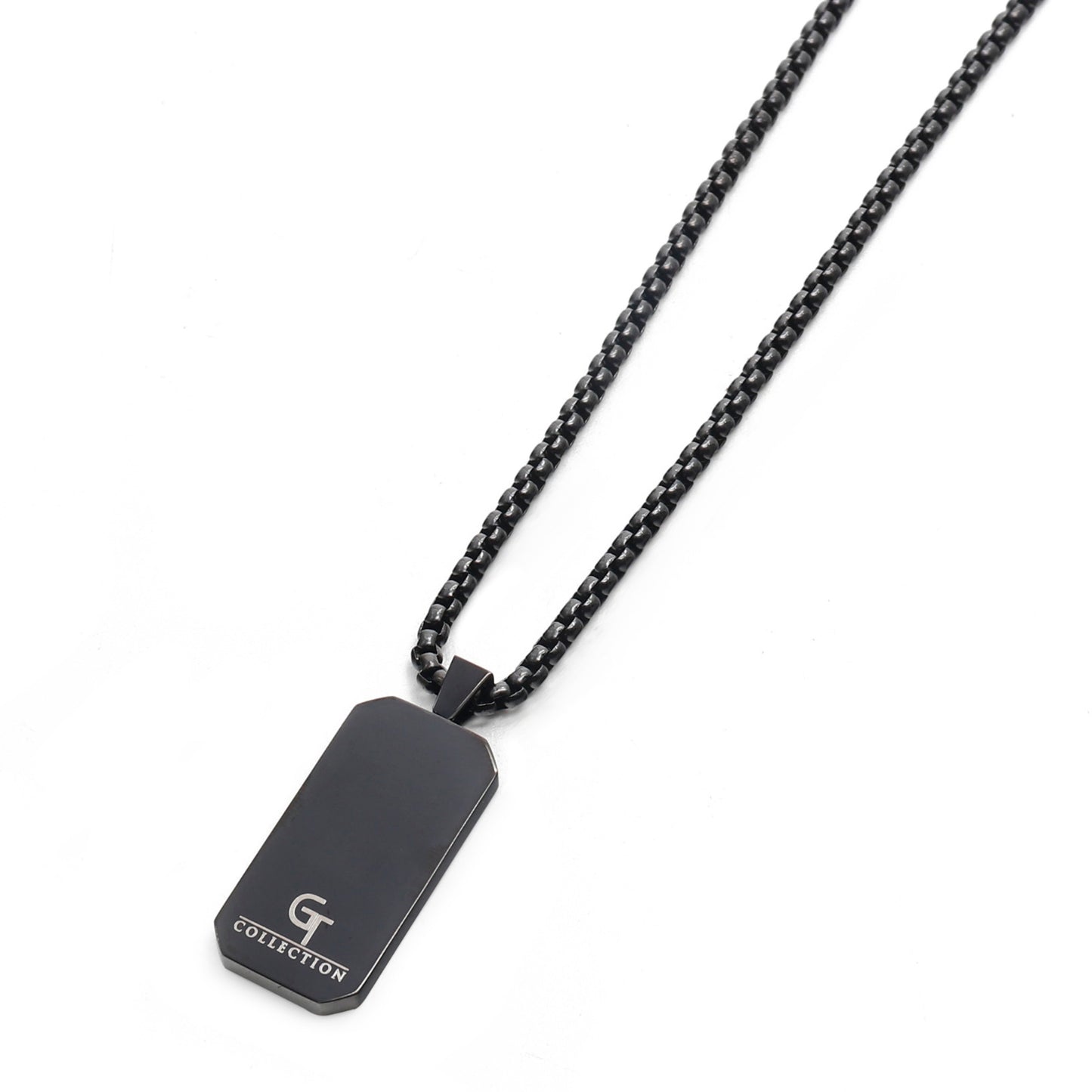 Necklaces - Black Necklace With Rectangle Tiger Eye Pendant