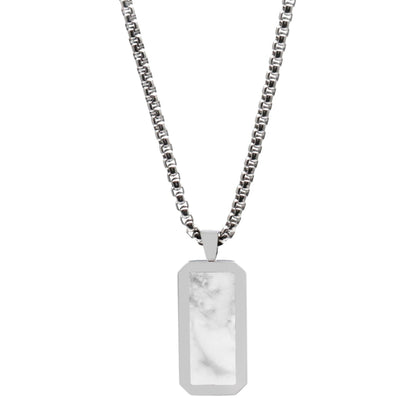 Necklaces - Silver Necklace With Rectangle Howlite Pendant