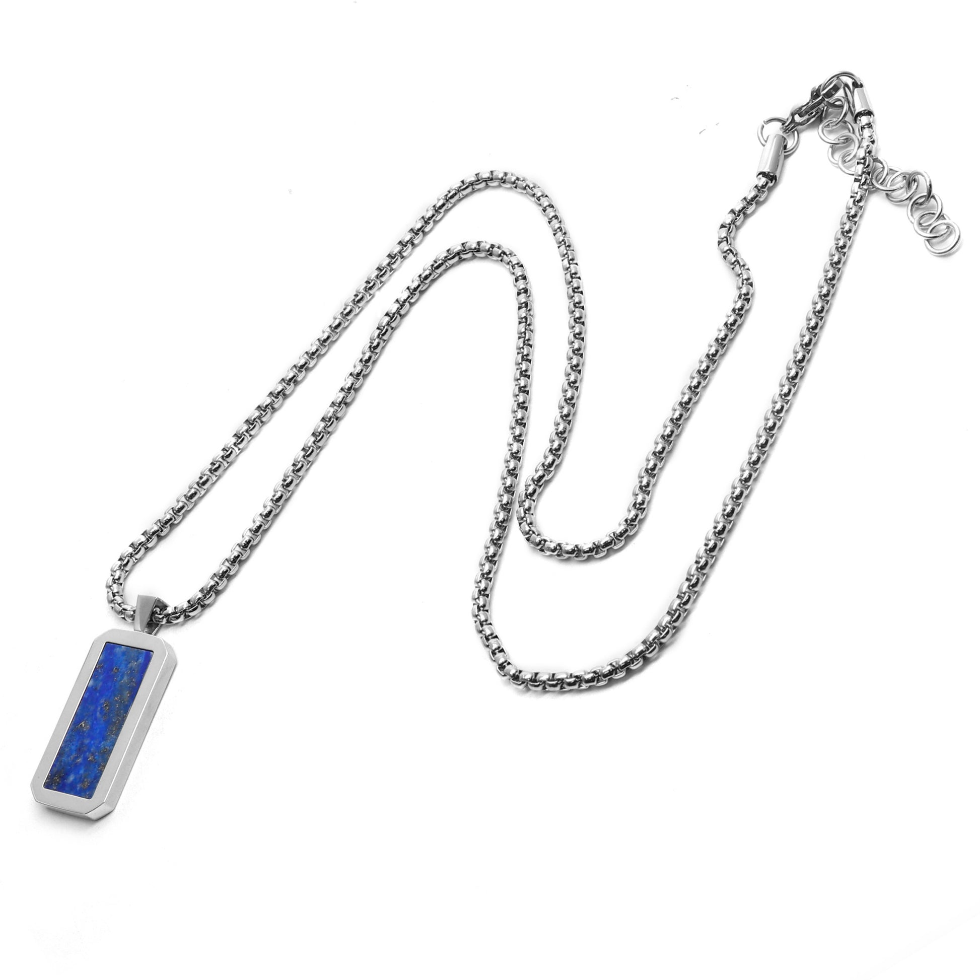 Necklaces - Silver Necklace With Rectangle Lapis Lazuli Pendant